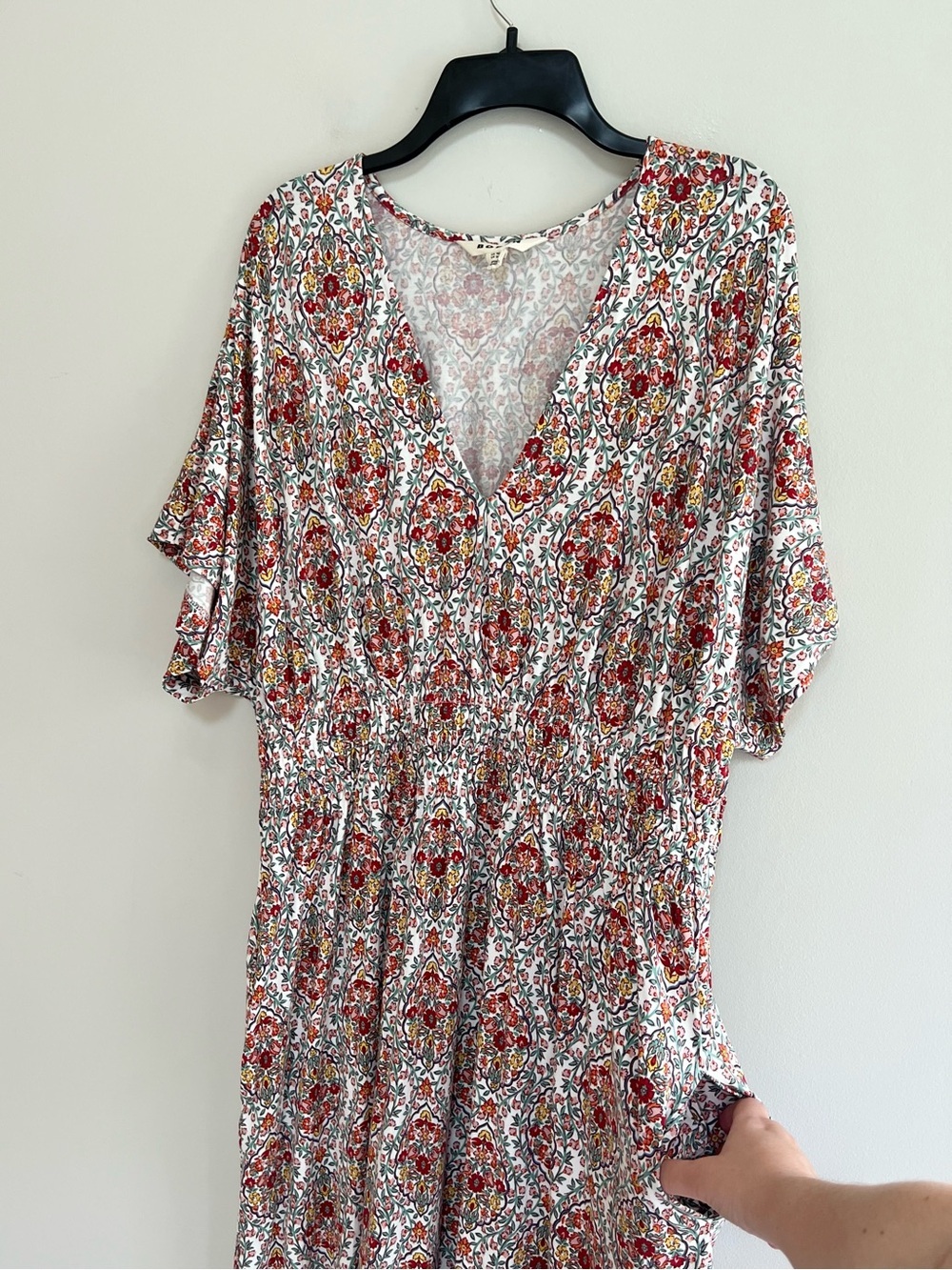 Boden Smock Waist Flutter Short Sleeve V Neck Maxi Dress Red Floral Print, 12P - Picture 7 of 13
